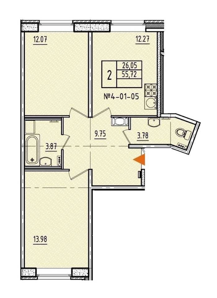 Двухкомнатная квартира в : площадь 55.72 м2 , этаж: 1 – купить в Санкт-Петербурге